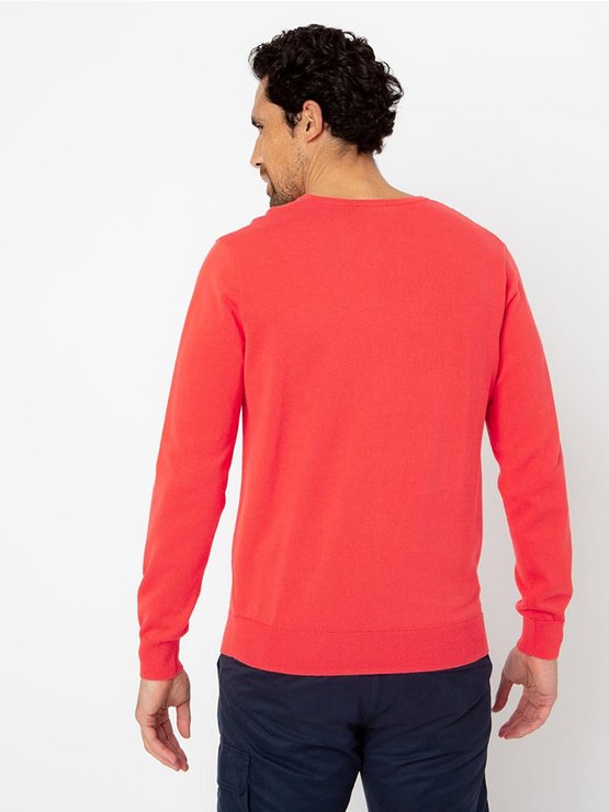 Pull Homme Col V Coton Bio Rouge