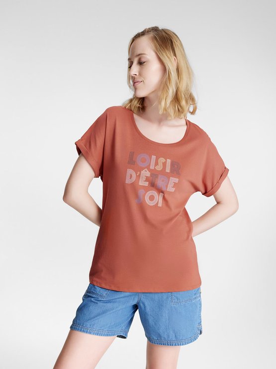 Tee-Shirt Femme Print Coton Bio Marron