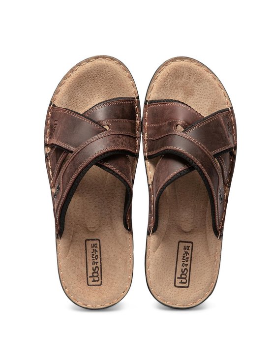 Sandales Homme TBS VALONGO - Marron - Tige Cuir, Semelle Caoutchouc - Fermeture à Brides Scratch