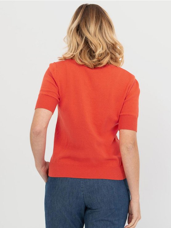 Pull Femme Col V Manches Courtes Corail