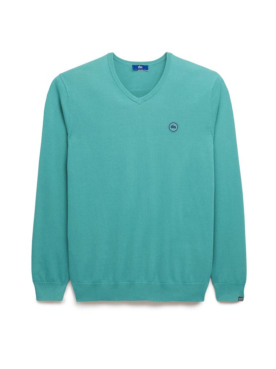 Pull Homme Col V Coton Bio Turquoise