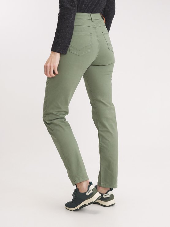 Pantalon Femme Coton Stretch Ceinture Elastique Vert