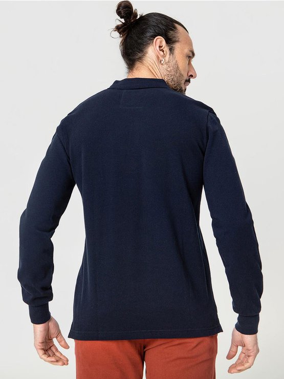 Polo Homme Manches Longues Coton Marine