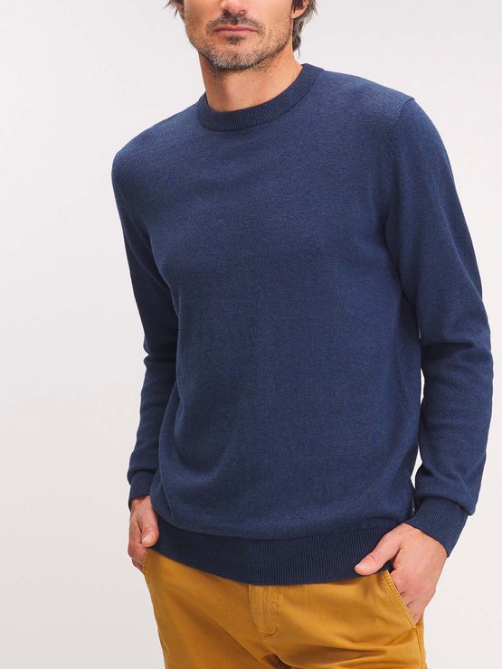 Pull Homme Col Rond Laine Coton Marine