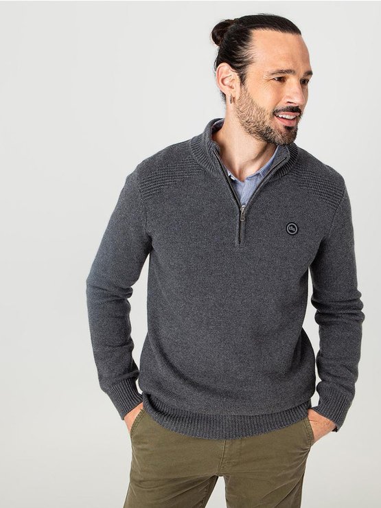 Pull Homme Col Camionneur Gris Anthracite