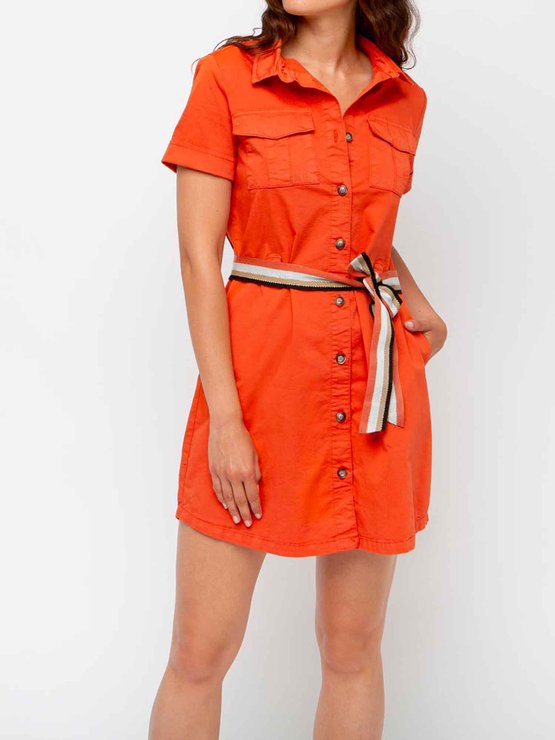 Robe Femme Esprit Saharienne Coton Orange
