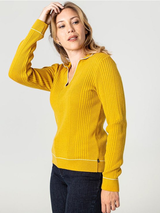Pull Femme Col Polo Jaune